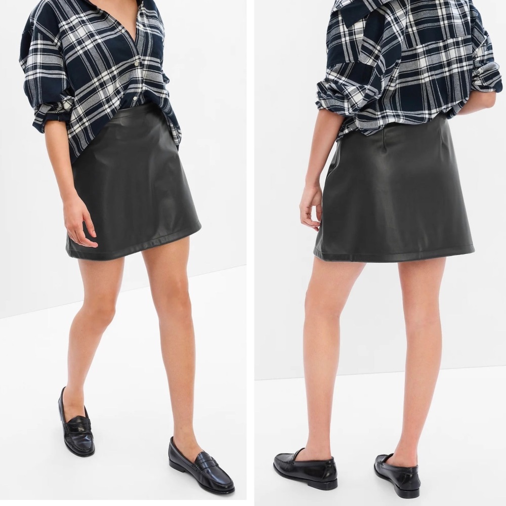 GAP Gray Asymmetrical A Line Vegan Leather Mini Skirt XS